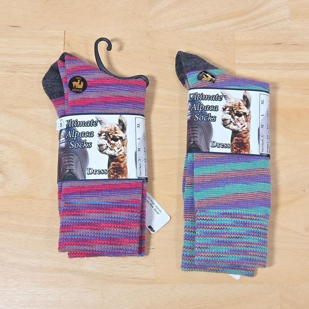 Ultimate Alpaca Socks Sz S Striped Dress Pink Purple Blue Turquoise 2 Pair